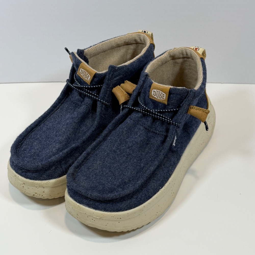 Hey Dude Wendy Peak Hi Navy Wool Blend Platform Sneakers 40412-410 Womens 8